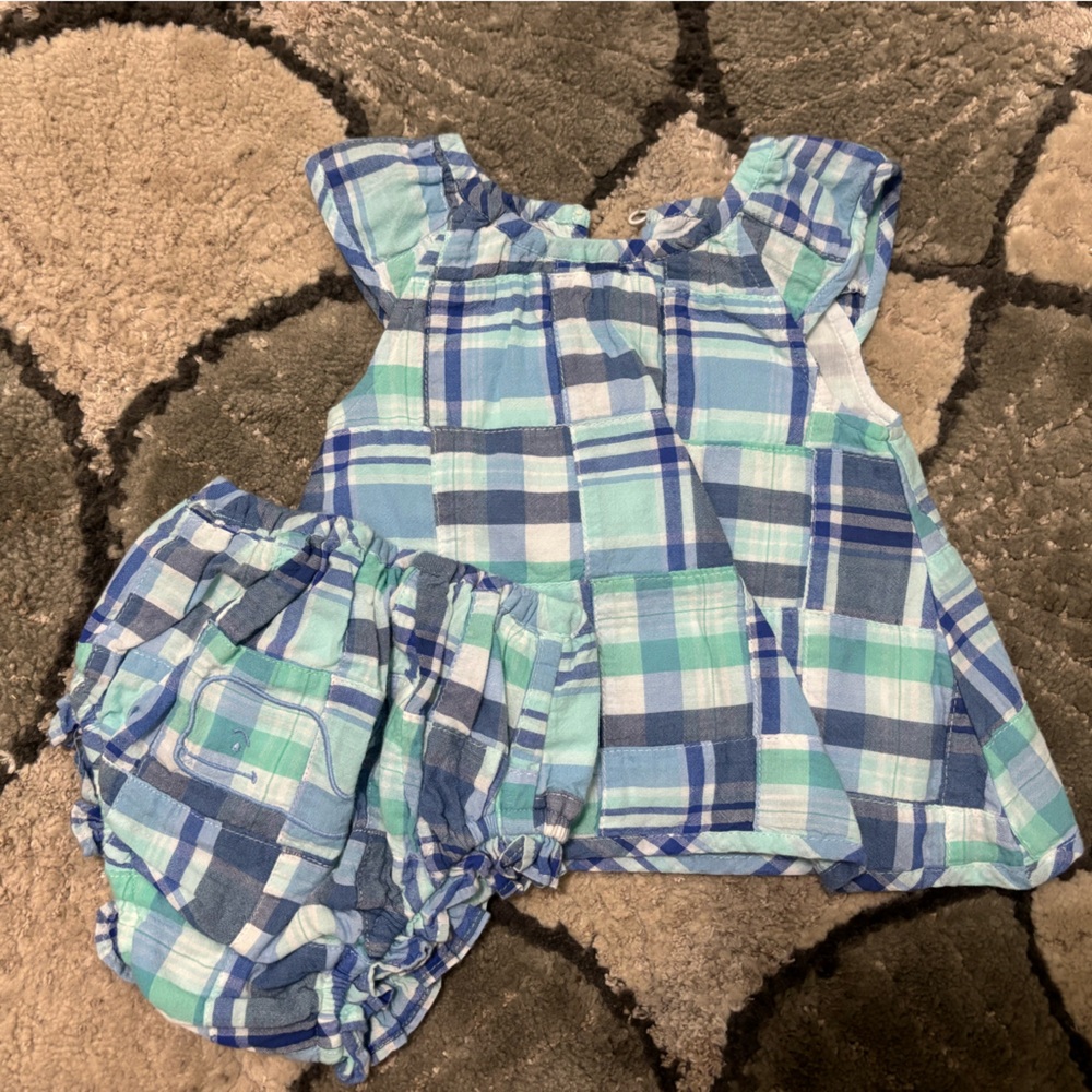 Vineyard Vines Plaid Baby Outfit in Blue and Green